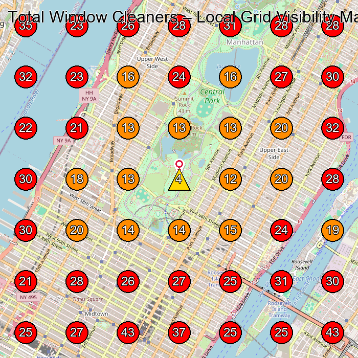 Total Window Cleaners GeoGrid visibility map for Window Cleaning Service in New York